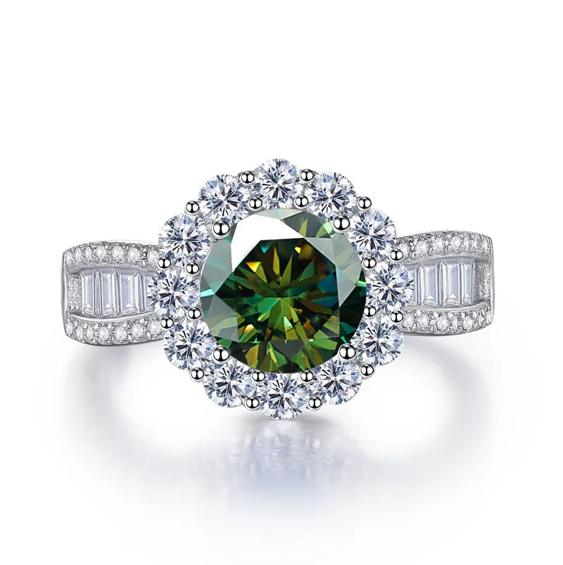 Luxury 2 Karat Moissanite Ring Fine Jewelry S925 Sterling Silver pink Blue Green Moissanite Engagement Diamond Ring for Women