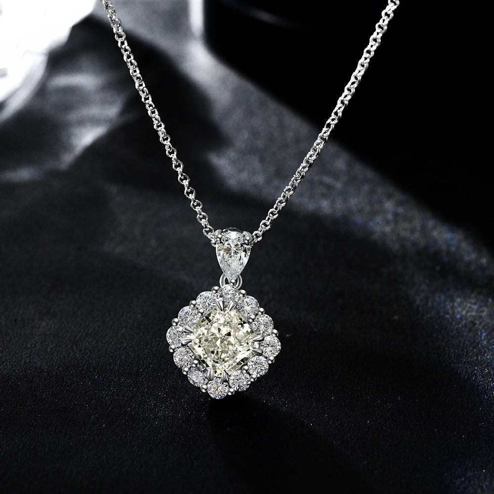 MUSHAN Jewelry Factory Cross Border Bestseller 925 Sterling Silver 2 Carat Square Padma Red 7*7 Necklace 40+5cm