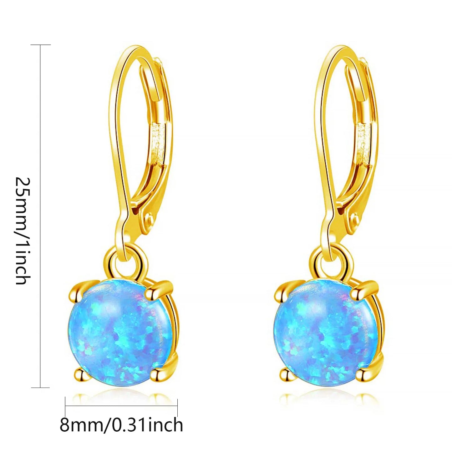 Aobao Geometric Opal Stud Earrings Silver Plated Brass Bohemian Christian Gift
