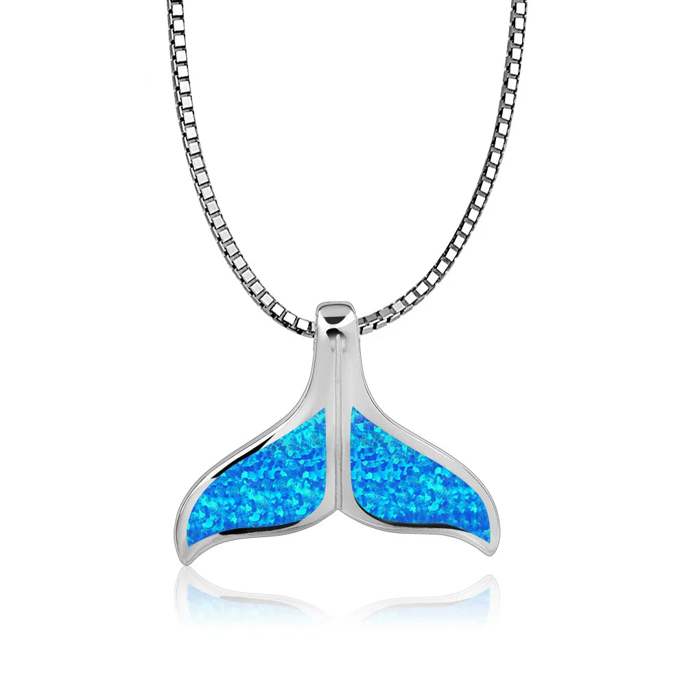 Aobao Whale Tail Necklace Fish Tail Pendant Copper Link Chain Opal Necklace Gift