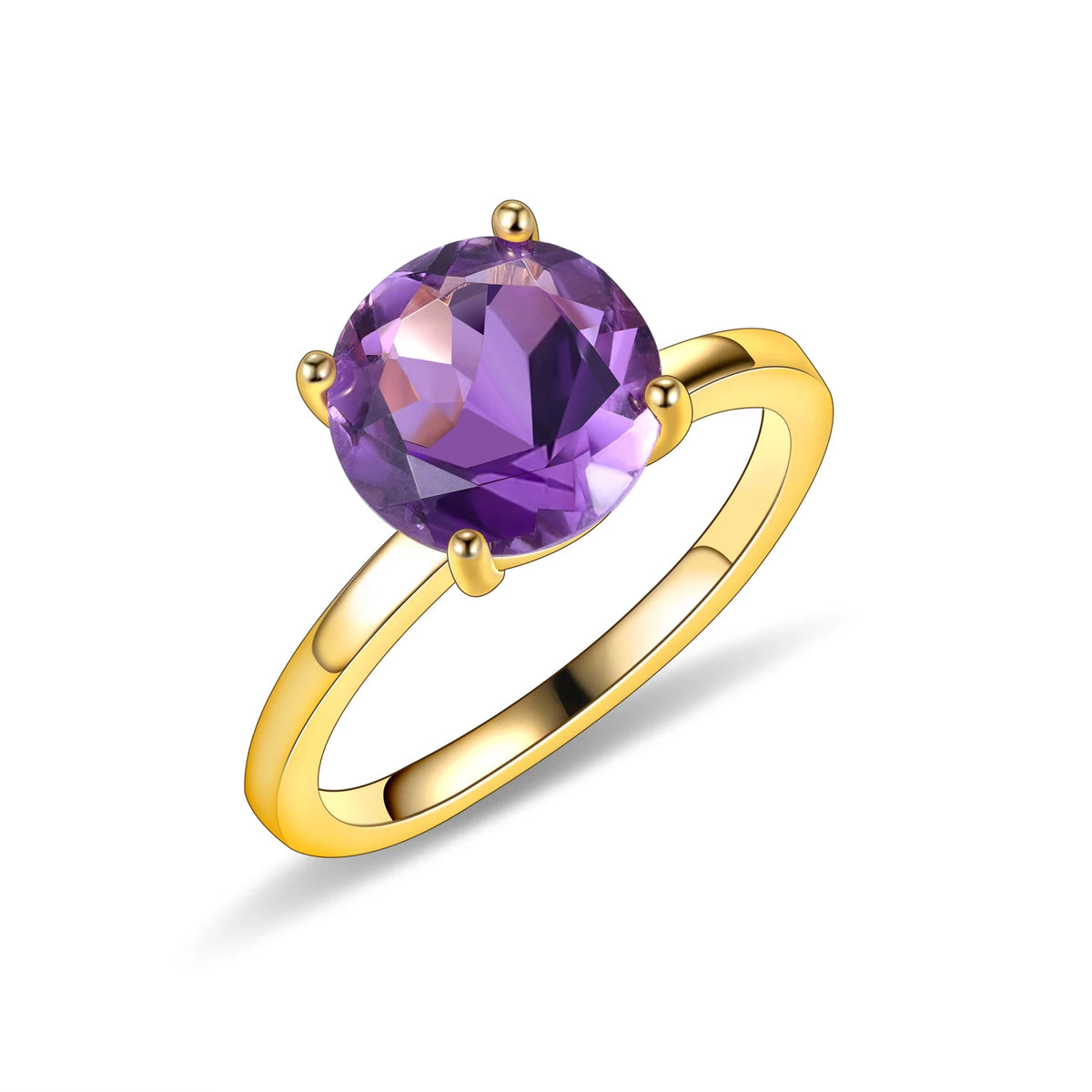 Gemfiori KH073 Abiding Direct Sale Women Jewelry 4 Claw 9MM Big Gemstone 925 Sterling Silver Gold Plated Solitaire Rings