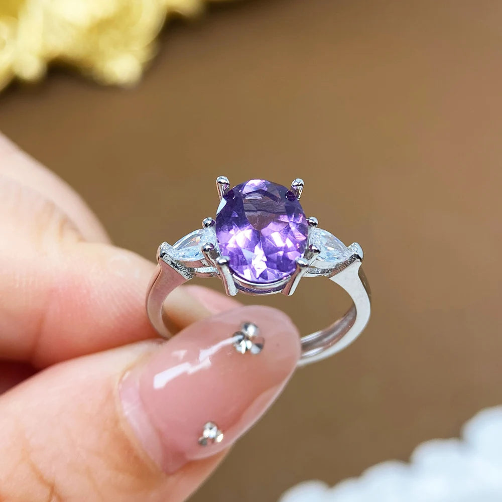 Gioiellieri Low Price Bulk Classic Engagement Wedding Party Platinum/Gold Plated 925 Sterling Silver Natural Amethyst Rings for