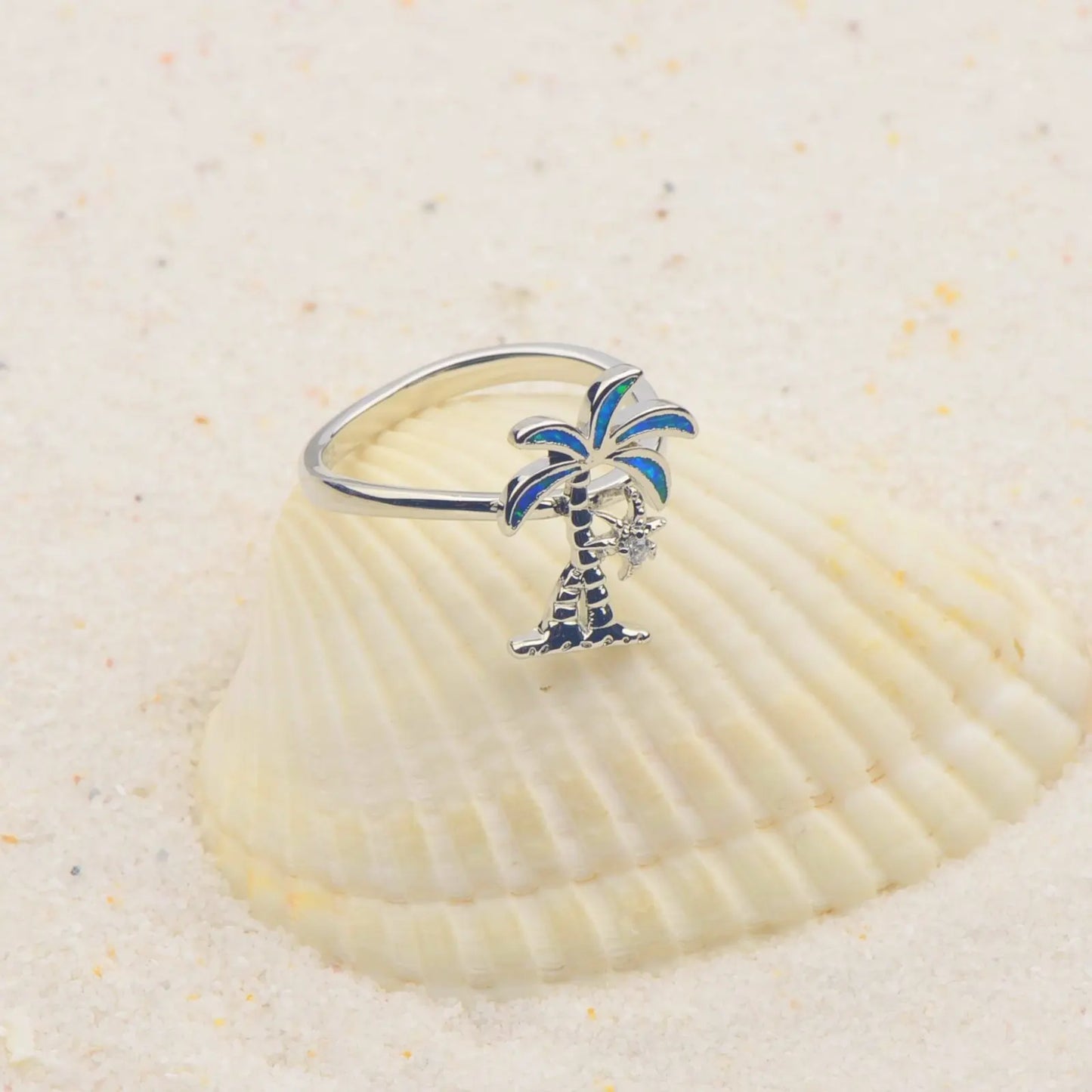 Coconut Trees  Ring | Iridescent Gem Inlay Band | Modern Silver/Gold Plated Women's Trendy Fashion Jewelry