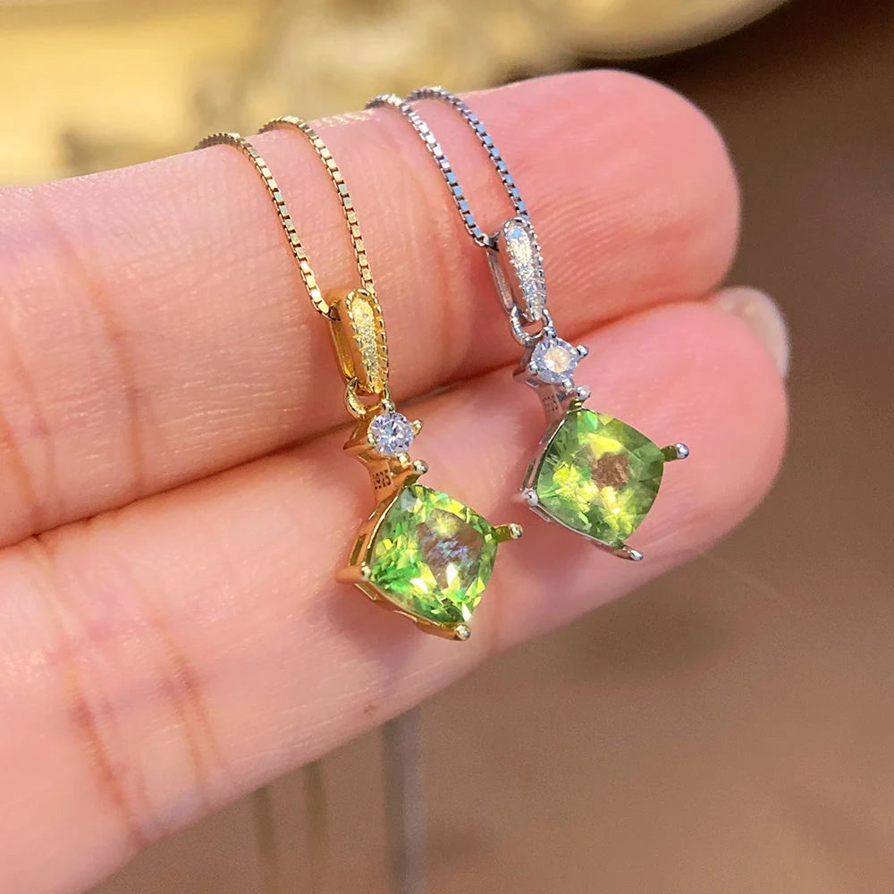Gioiellieri Fashion Natural Peridot Necklace S925 Sterling Silver Inlay Simple Style Women Pendant Jewelry Anniversary Gift