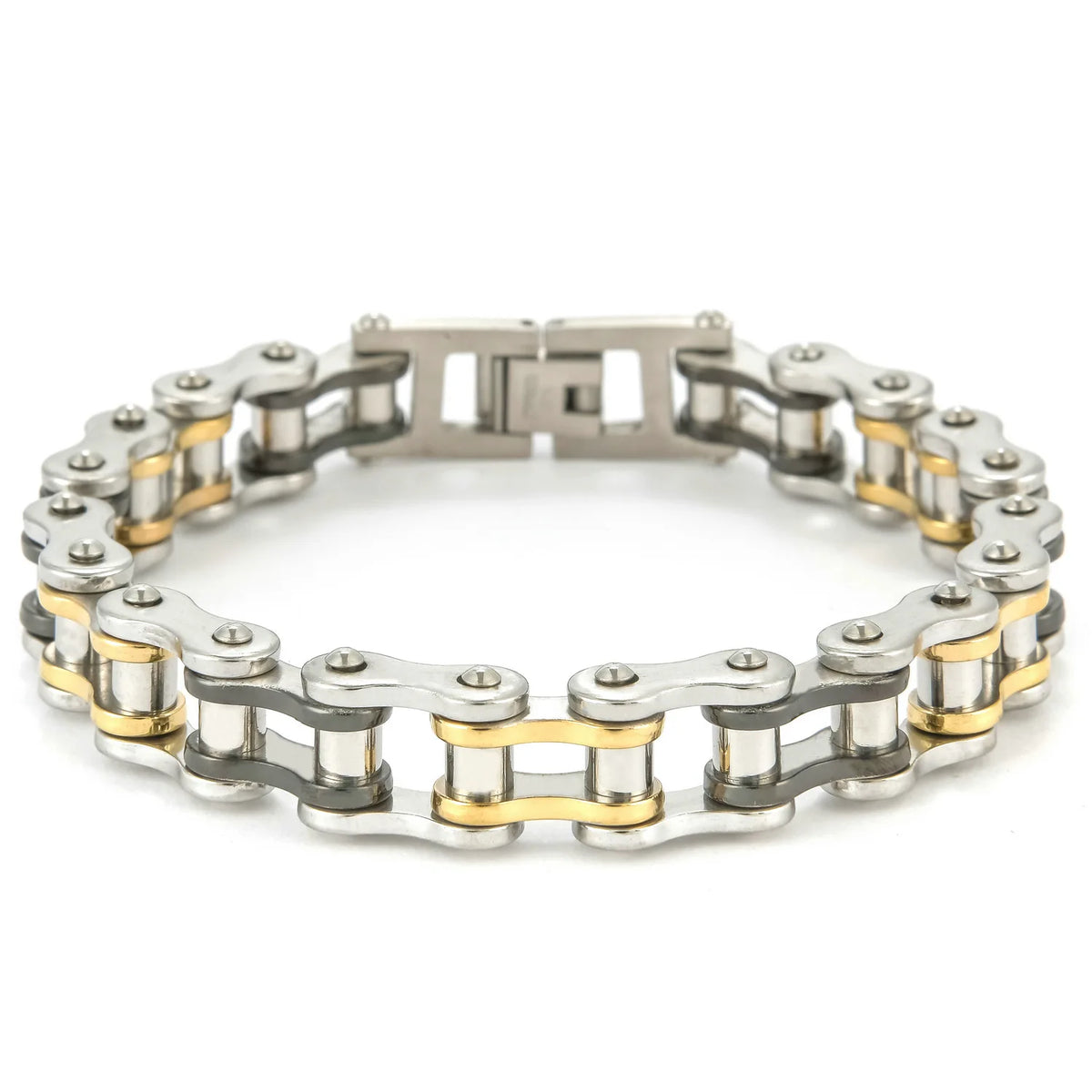 REBEL Hiphop Biker Chain Bracelet Jewelry Sturdy Two Tone Polished Hand Bracelet for Teen Boys Stainless Steel Men Bracelets