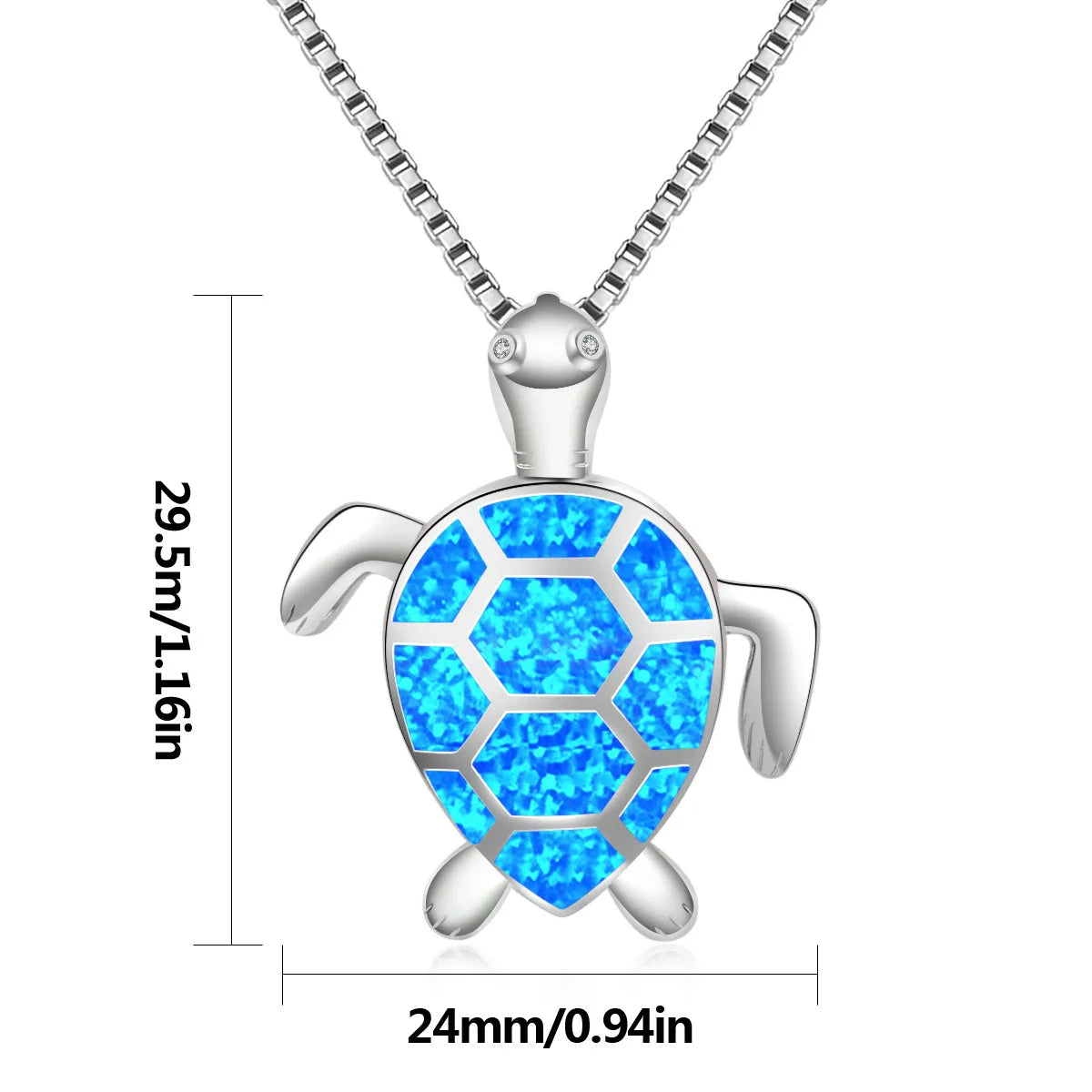 European American Style Christian Blue Opal Turtle Pendant Lariat Necklace Copper Silver Plated Animal Box Chain Minimalist