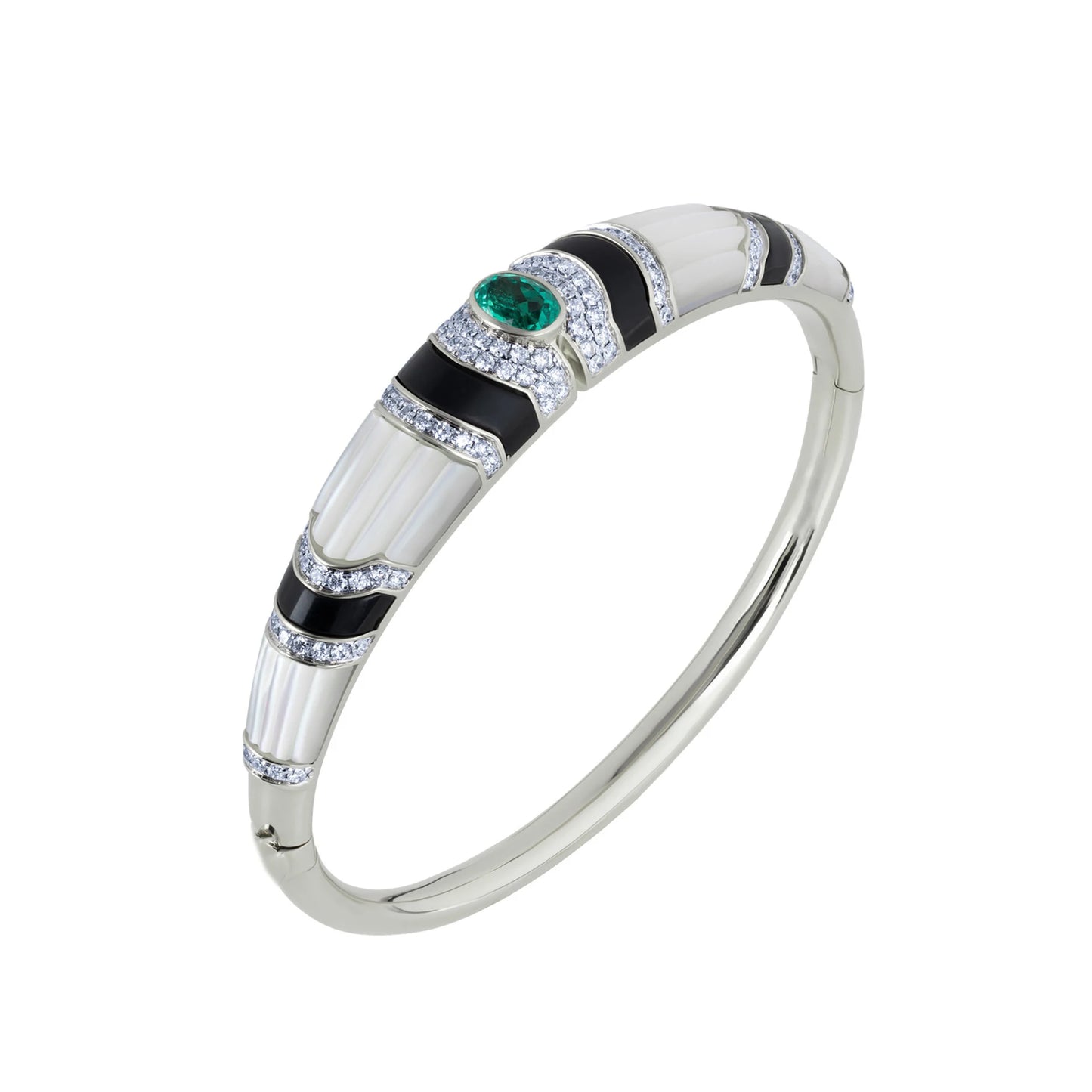 MUSHAN Jewelry Factory 925 Sterling Silver Bangle Luxury Bracelets Muzu Green Black Onyx and High Carbon Diamond Enamel Bangles