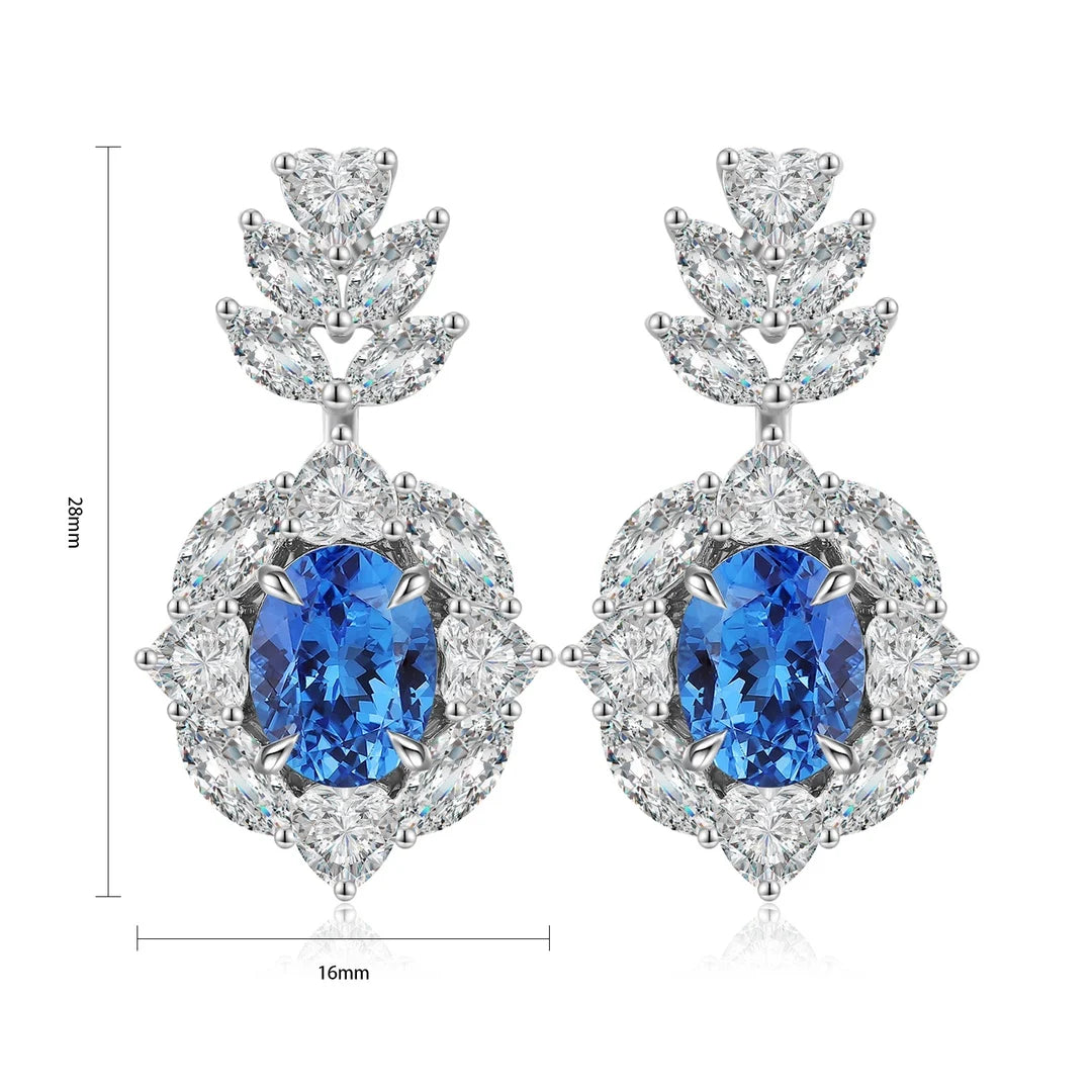 Gemfiori Classic 925 Sterling Silver Rhodium Plated Drop Earrings Lab Grown Emerald Oval Vintage Women's Ready Ship Engagement Gift