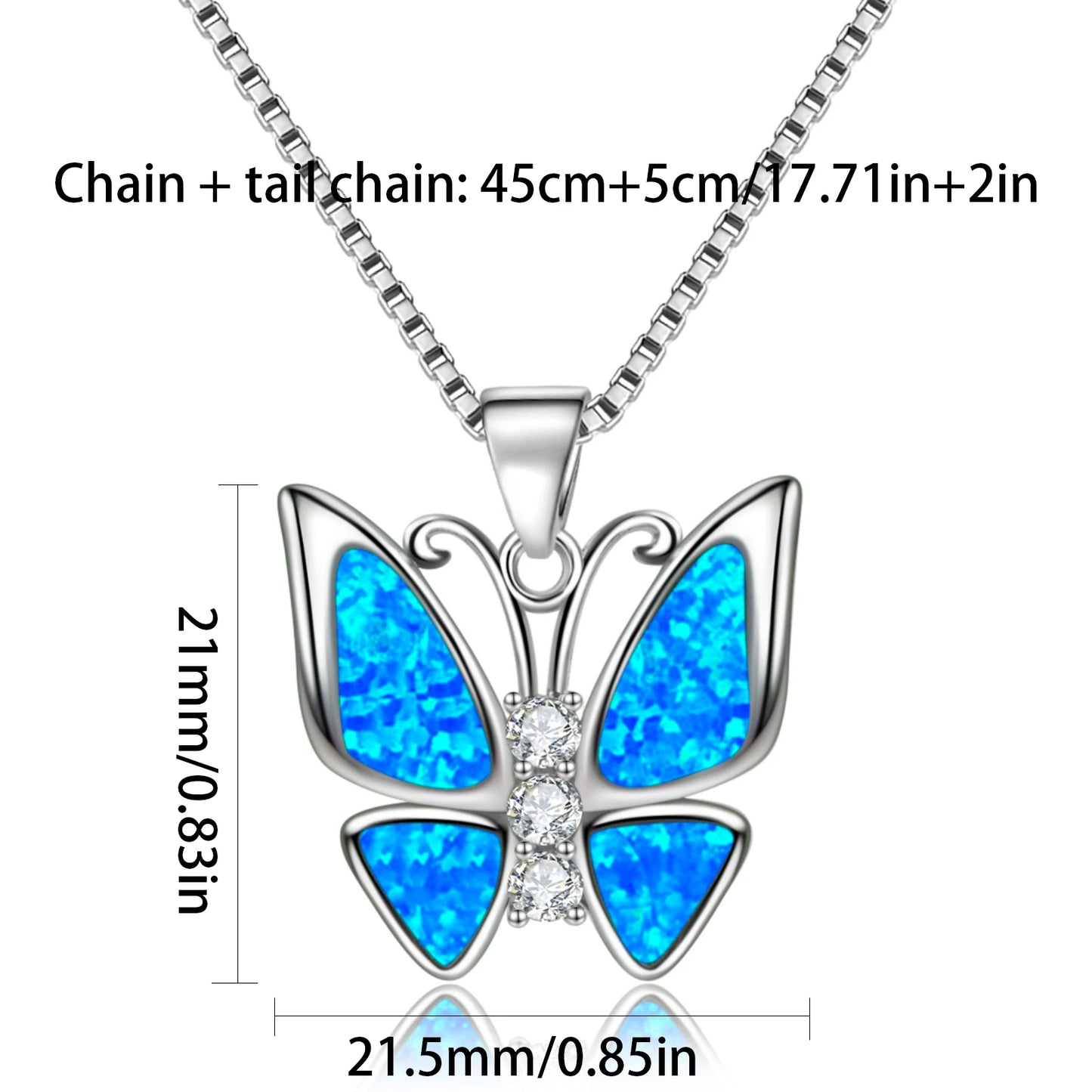 Dainty Opal Butterfly Necklace - Handcrafted Silver Plated CZ-Embedded Romantic Jewelry Bulk