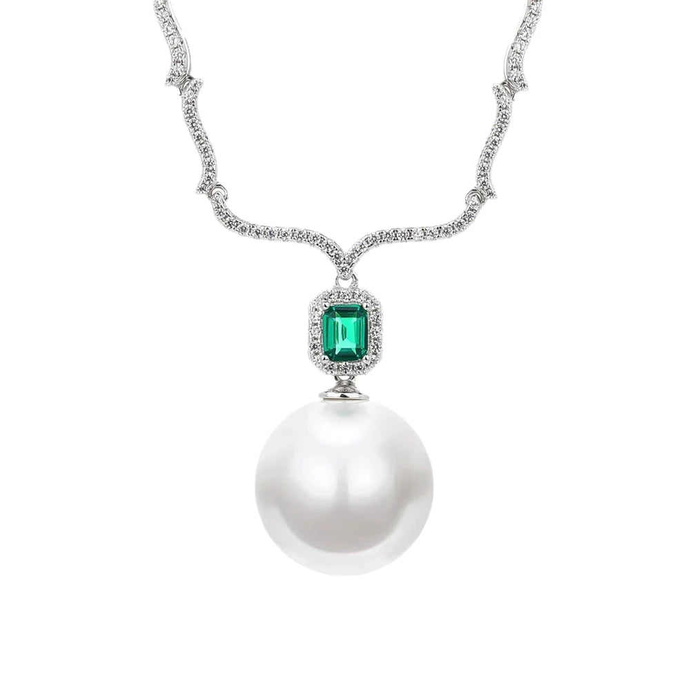 MUSHAN Jewelry Factory Pearl Necklace Jewelry Emerald Cross Border Accessories S925 Sterling Silver Simple and Elegant Jewelry