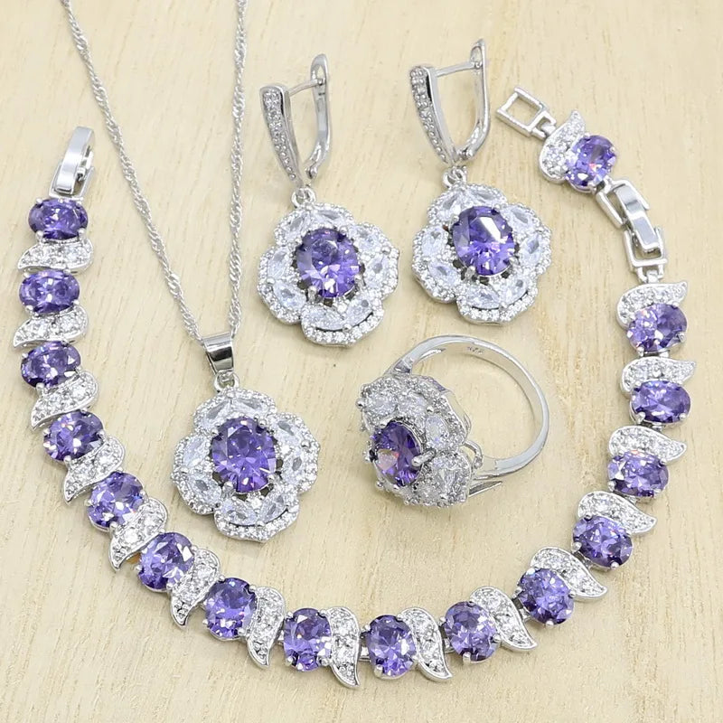 XOTICA Customizable 925 Silver Jewelry Sets for Women Bridal Wedding Zircon Earrings Pendant Necklace Ring Bracelet for Gift