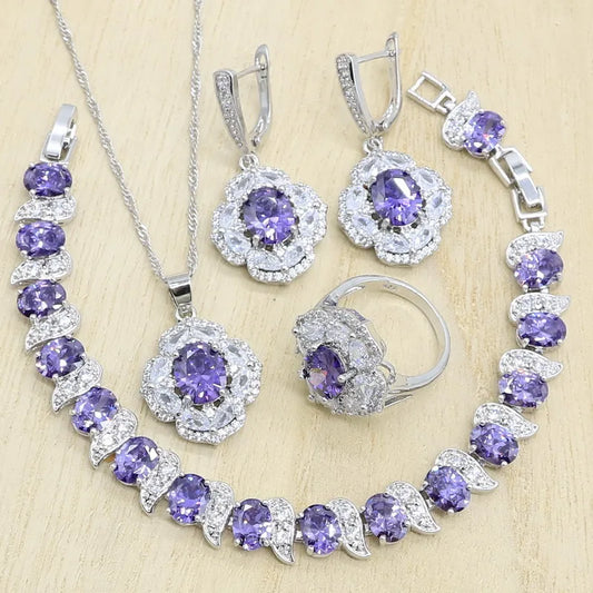 Customizable 925 Silver Jewelry Sets for Women Bridal Wedding Zircon Earrings Pendant Necklace Ring Bracelet for Gift