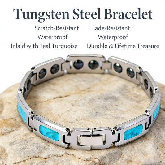 Tungsten Turquoise Bracelet for Men Magnetic Therapy Link Wristband Waterproof Scratch Resistant Luxury Jewelry Gift