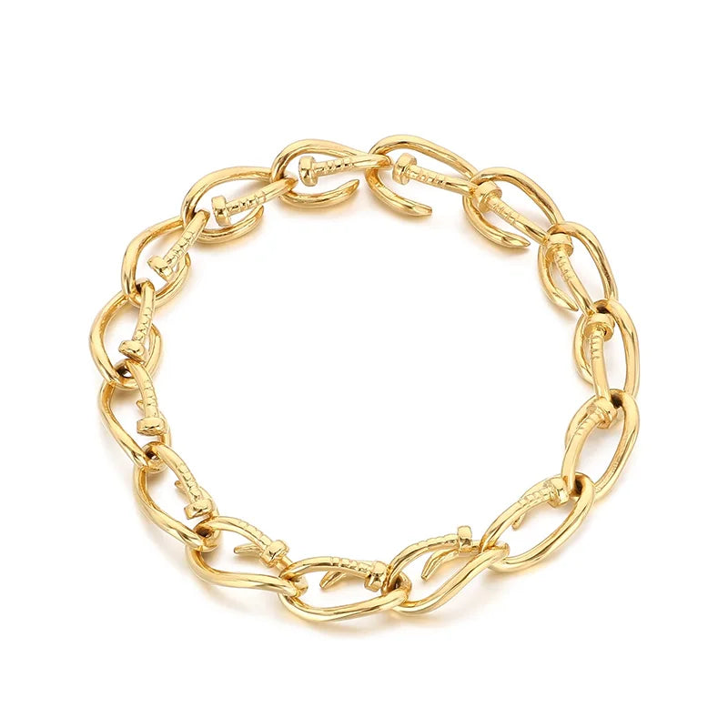 KALEN Unisex Fine Jewelry Fashion Bracelets Punk Stainless Steel Twisted Nail Links Bracelet Women