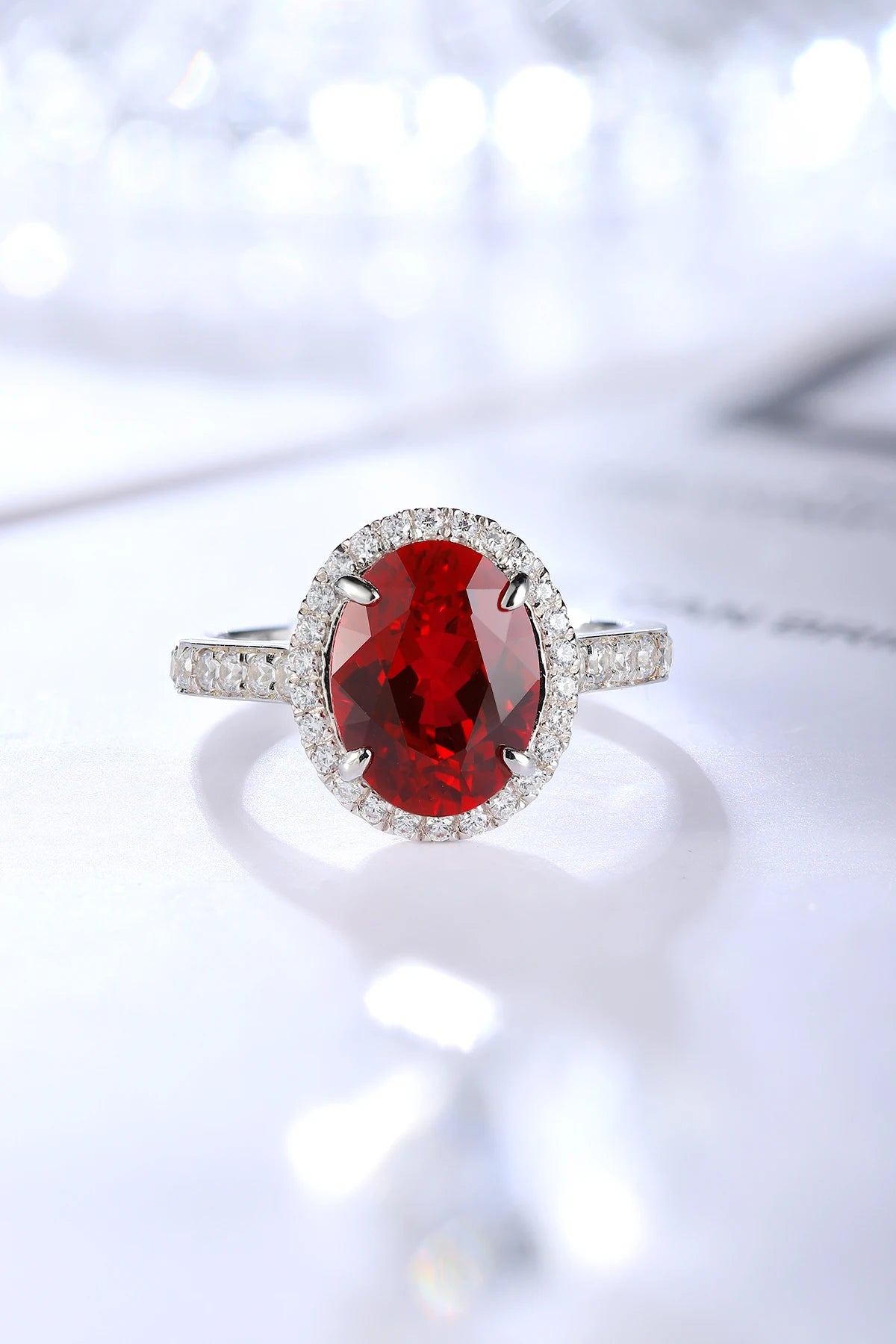 Gemfiori Trend Fashion Vintage Lab Grown Ruby Ring 925 Sterling Silver Anniversary Party Women's Ring Ruby Stone Ring