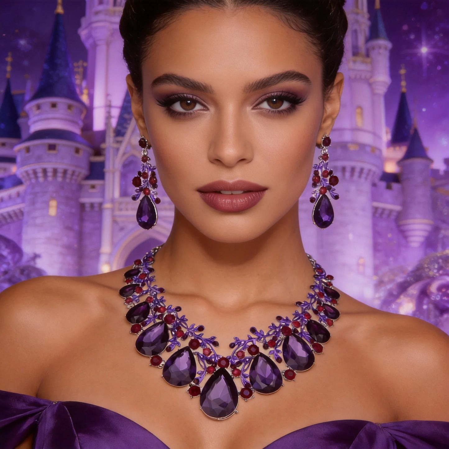 Luxurious Crystal Statement Necklace and Earrings Set Wholesale Teardrop Rhinestone Bridal Wedding Jewelry Set for Prom Party