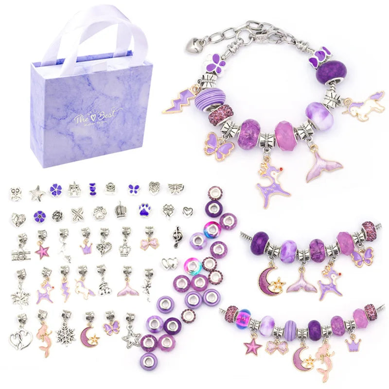 Wholesale 66PCS/Set Cartoon Kids DIY Bracelet Set with Jewelry Gift Box Fantasy Girls Charms Bracelet Making Kit Colorful