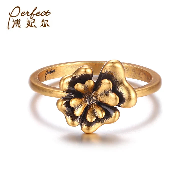 Flower Simple Cute 925 Sterling Silver Gold Plated Ring Without Stone