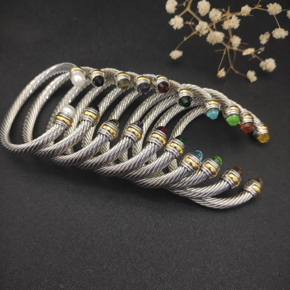 FASHIONISTA DY High-Quality 7mm Silver-Plated Diamond Fashion Bracelet, Fashionable Silver-Plated Colored Gemstone Bangle, Jewelry