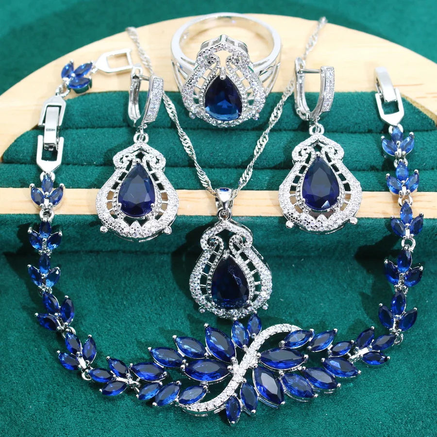 XOTICA 2024 Green Crystal Women's 925 Silver Jewelry Sets Classic Wedding Earrings Rings Bracelets Pendant Necklace for Parties