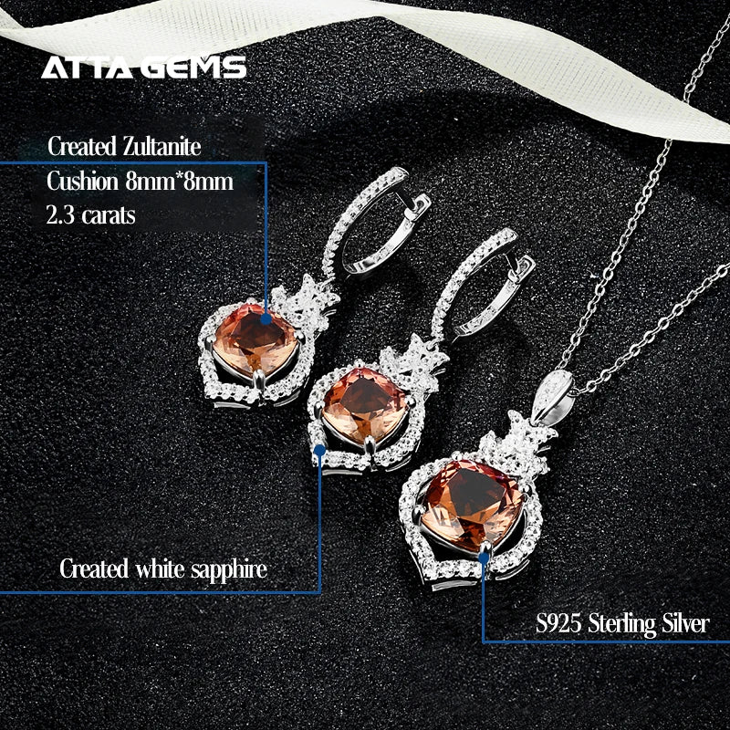 Sultanize Earrings Pendant Diaspore Gemstone for Women Girls Solid 925 Sterling Silver Zultanite Jewelry Sets Wedding Engagement