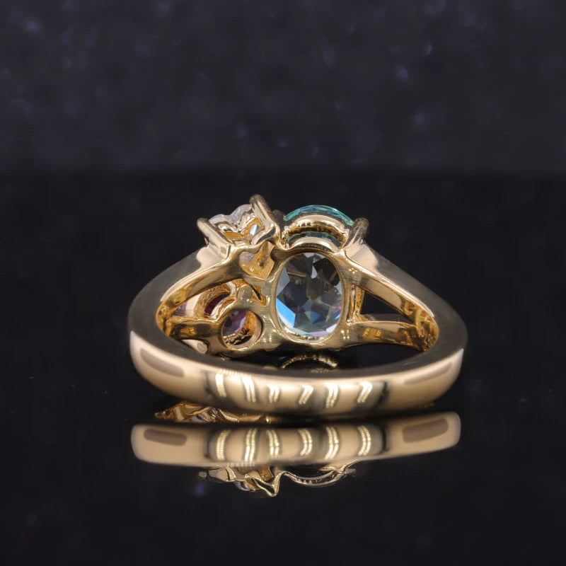 Gemfiori Starsgem 18K Yellow Gold Fashion Jewelry Rings Lab Paraiba and Alexandrite Gemstones Rings