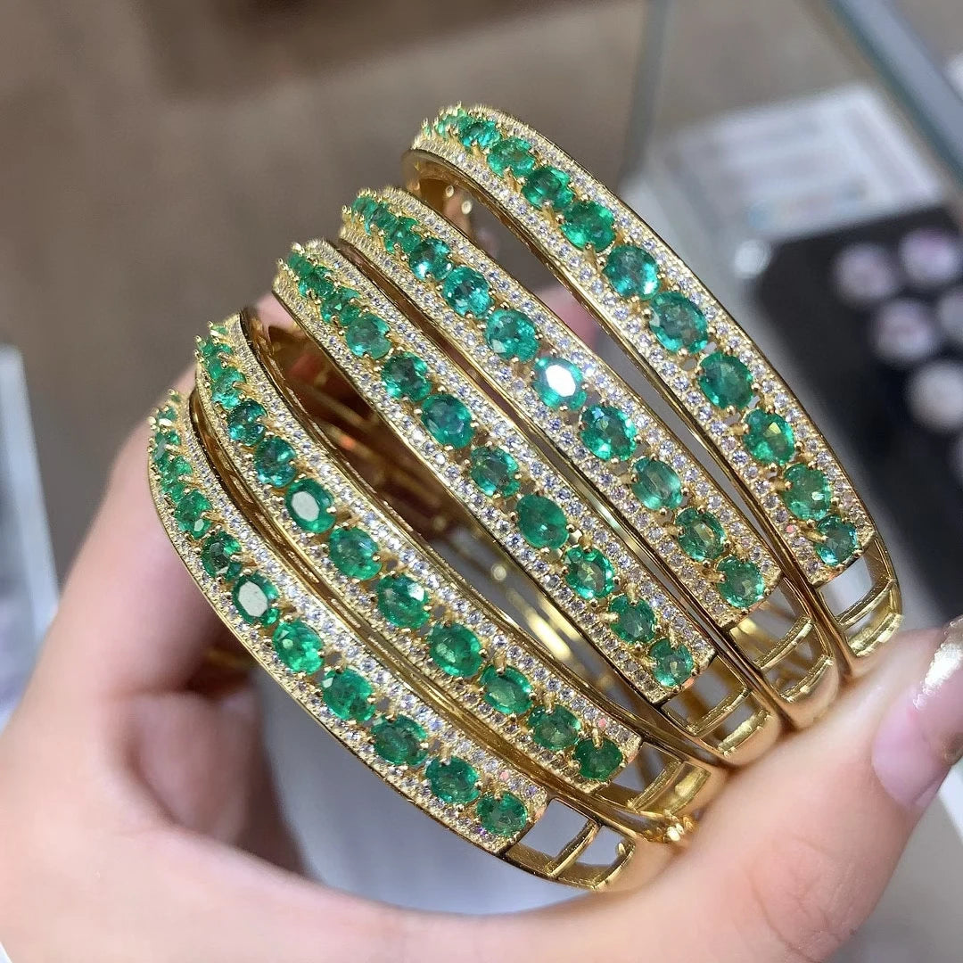 Gioiellieri Emerald Bangle with Natural Green Gemstone for Women S925 Sterling Silver Adjustable Fine Jewelry Anniversary Gift for Her