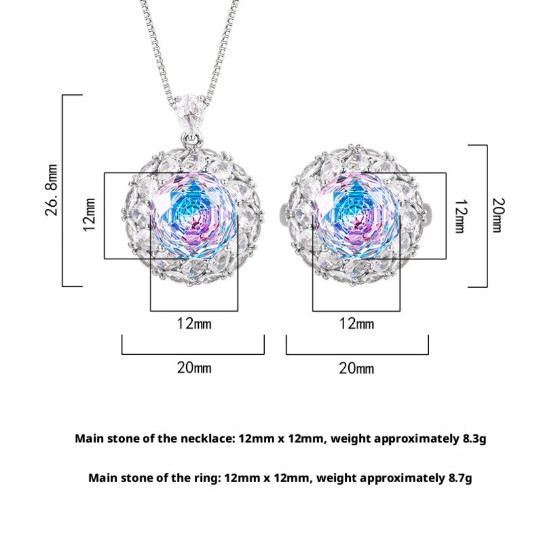 S&S Colour-Shifting Zircon Jewellery Set – Pendant & Ring – Navy Blue & Pink – Collection