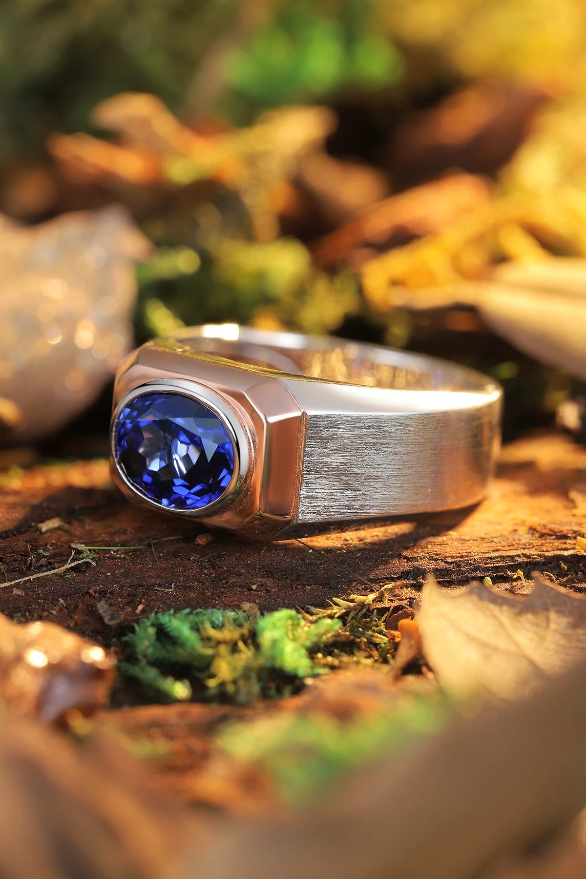 Gemfiori Silver Natural Stone Eternity Lab Grown Diamond Rings for Men Gemstone Custom S925 Sterling Silver Cultivate Sapphire Gem Ring
