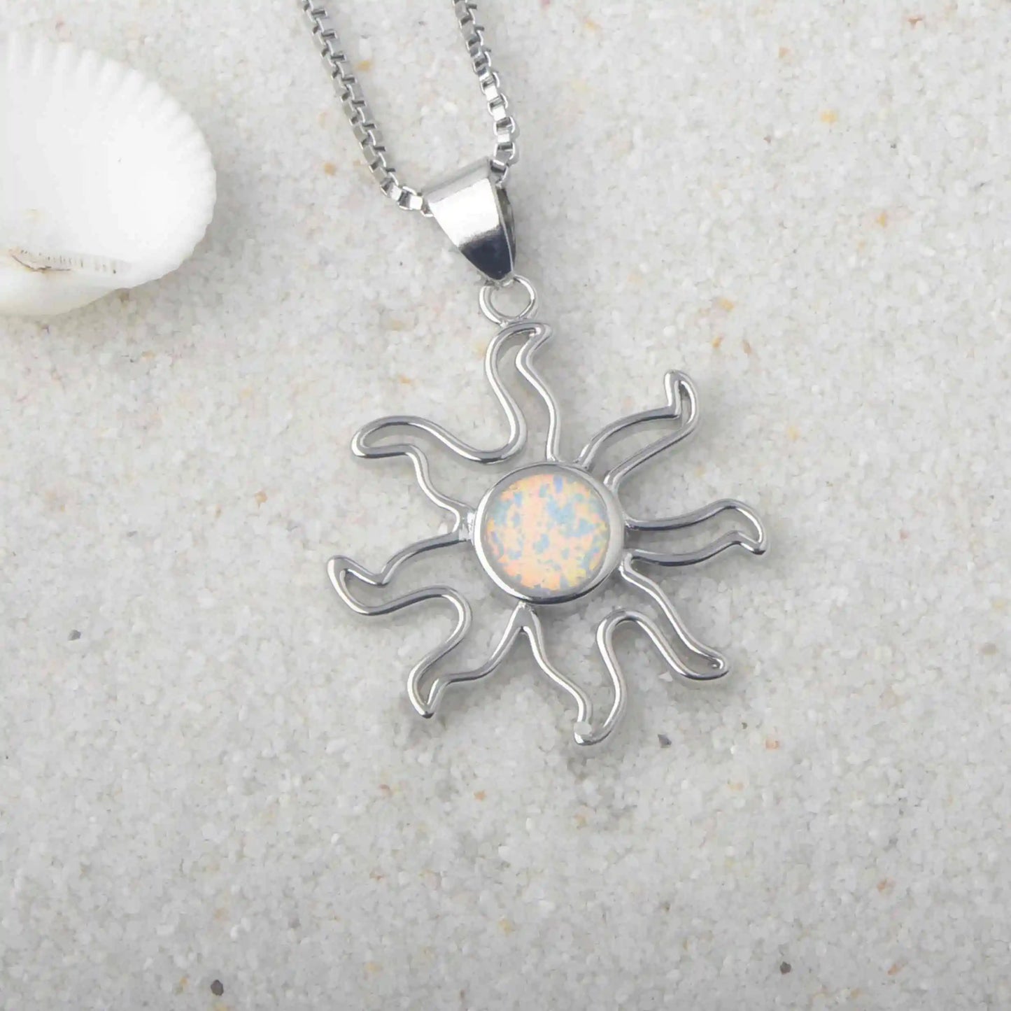 Shimmering Open Frame Necklace Aobao Opal Inlaid Pendant Fashion Jewelry