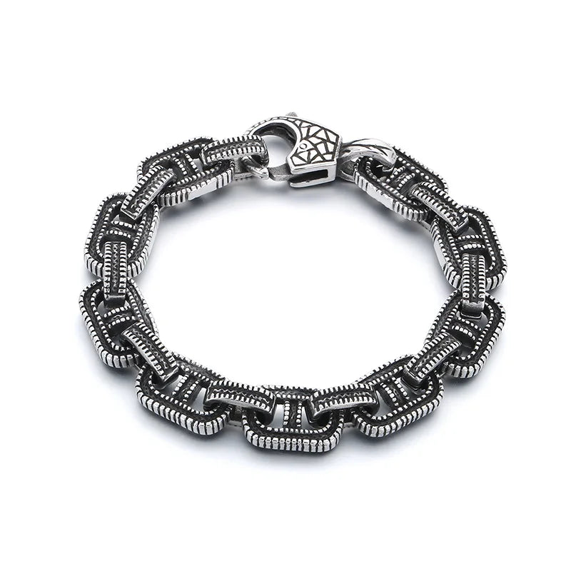 KALEN Trendy Fine Jewelry Fashion Bracelets Men Stainless Steel Striped Links Bracelet Bangle