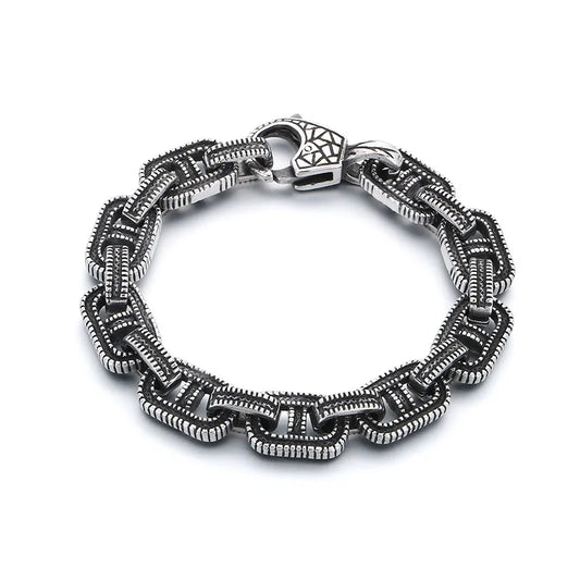 KALEN Trendy Fine Jewelry Fashion Bracelets Men Stainless Steel Striped Links Bracelet Bangle