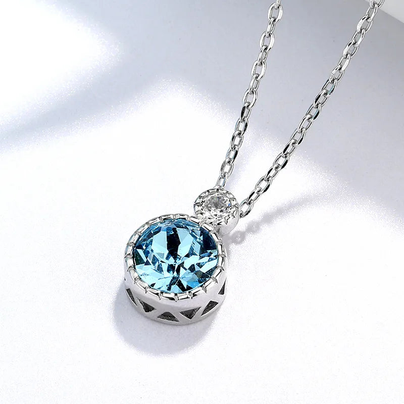 Fine Jewelry 925 Sterling Silver Marine Heart Jewelry Set Light Luxury Colorful Diamond Necklace Earring Bracelet 3 Piece Set