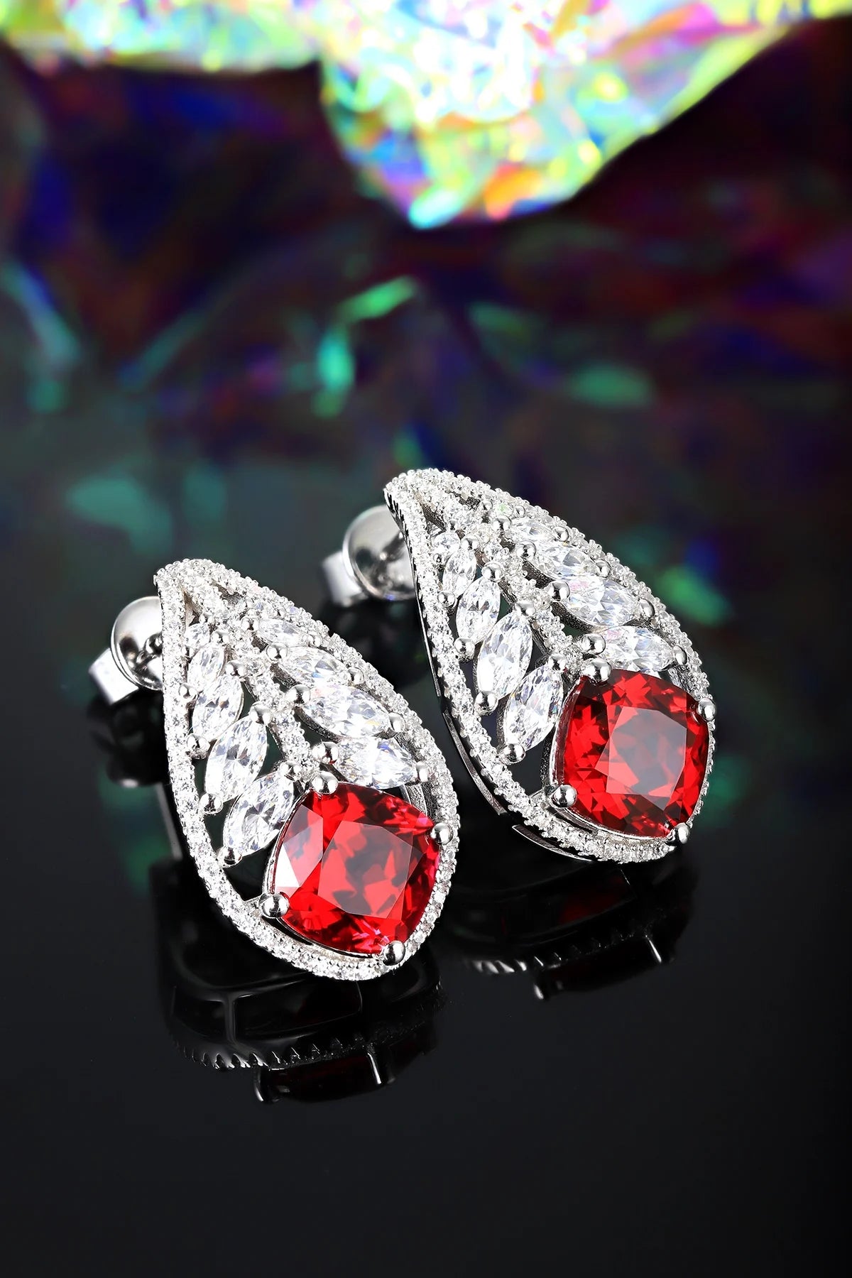 Gemfiori Anster High Quality S925 Lab Grown Ruby Earring Stud Dainty Gemstone Stud Earrings for Women Daily Wear Gift