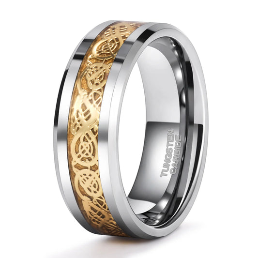 REBEL Polished Dragon Inlay Tungsten Carbide Ring