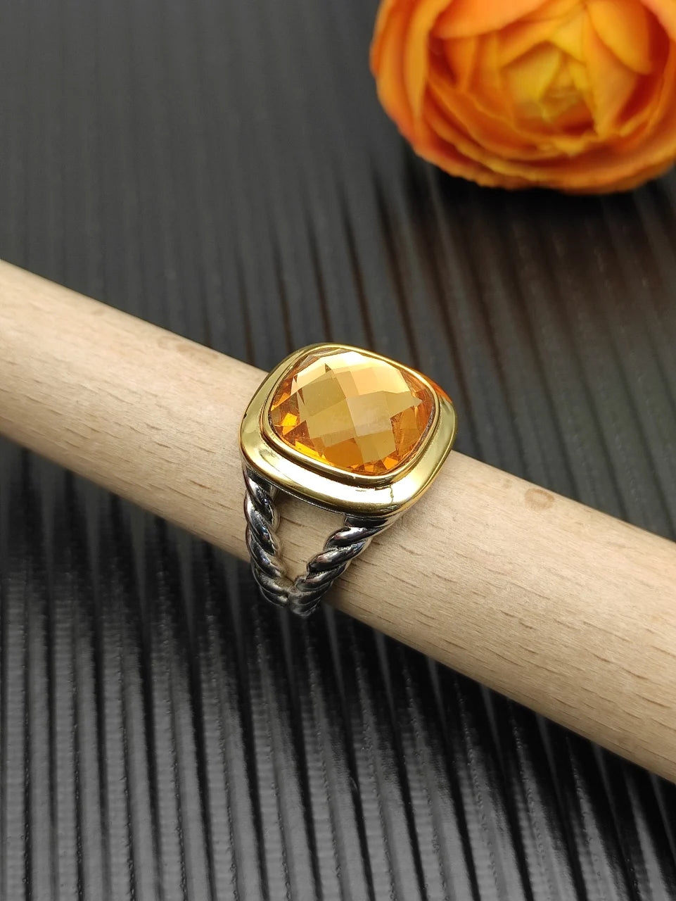 DY High-Quality Silver-Plated 14mm Square Diamond-Set Ring, Gold-Plated Colored Gemstone-Set Ring, Wholesale Jewelry