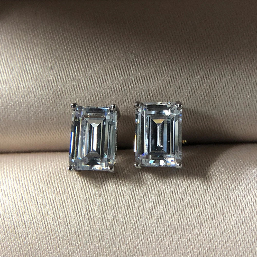 SILVERELLI Rectangular Diamond Stud Earrings | 925 Sterling Silver | 18K Gold Plated