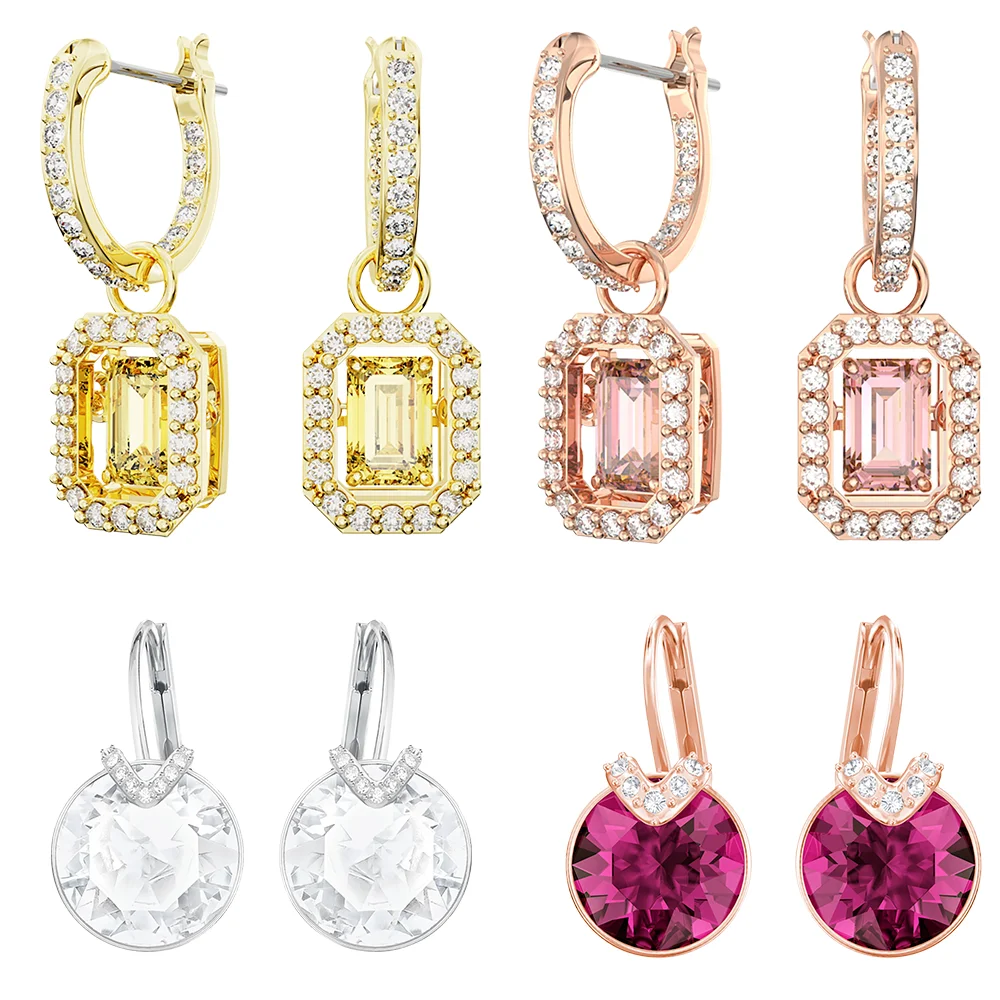S&S Luxury Vintage Brass Zircon Sparkling Drop Earrings Elegant High-End Jewelry for Women for Parties & Special Occasions