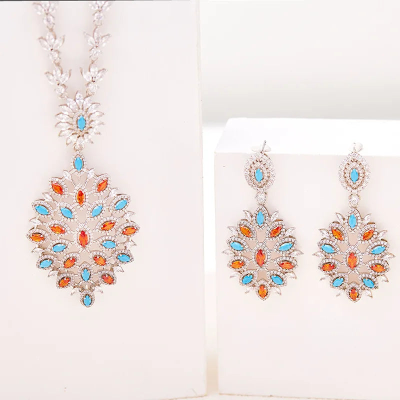 Luxury Marquise-Cut Zirconia 4-Piece UAE Dubai & Nigerian Geometric Bridal Set — Rhodium Plated