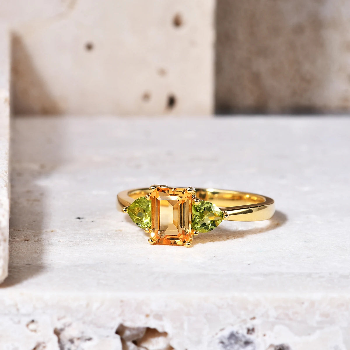 Gemfiori Abiding Delicate Women Jewelry Three Stone 925 Sterling Silver Citrine Cz Lab Pink Sapphire Yellow God Plated Engagement Ring