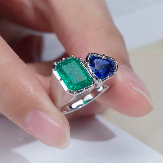 Messi Jewelry  MSR-1170 18K White Gold Lab Sapphire Lab Emerald Gemstone Custom Rings