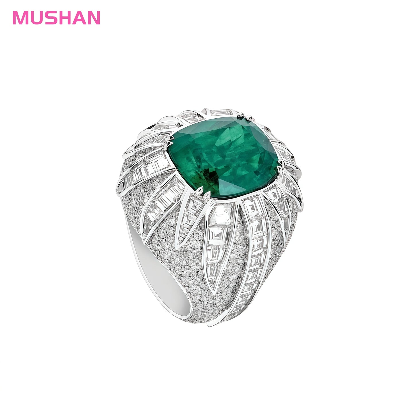 MUSHAN Jewelry Factory 925 Sterling Silver Ring Luxury Designer High Carbon Diamond Emerald Jewelry Rings for Women Anniversary