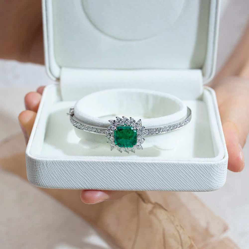 MSB-628 Custom Jewelry Luxury Bracelets PT950 Asscher Cut Lab Grown Emerald Bracelet