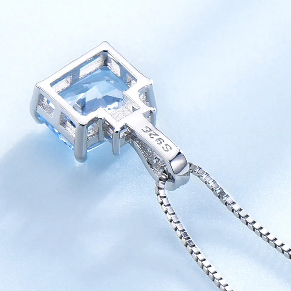Classic Design Gemstone Jewelry Rectangle CZ Cubic Zircon Diamond 925 Sterling Silver  Pendants Necklaces for Women