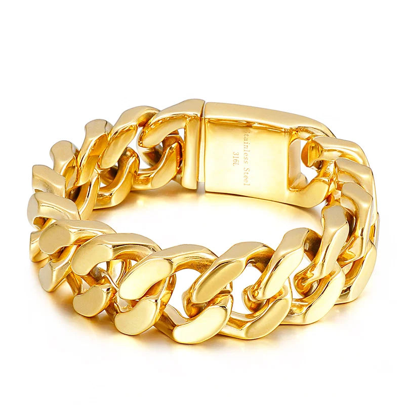 KALEN Domineering Stainless Steel Gold-plating Cuban Male Bracelet