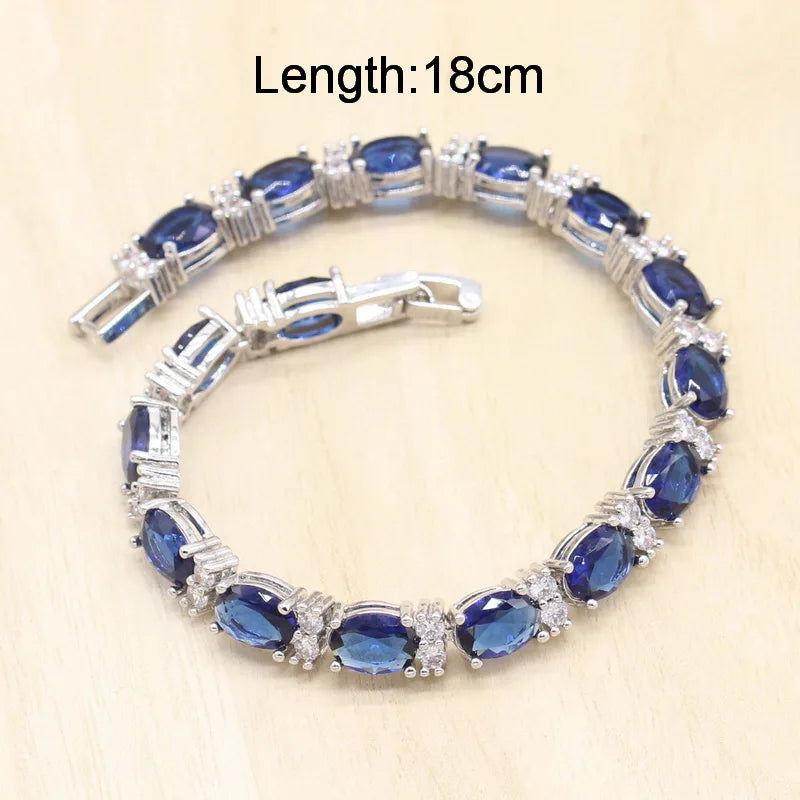 XOTICA Royal Blue Semi-Precious Silver Color Jewelry Set for Women Includes Bracelet Earrings Ring Classic for Wedding Engagement