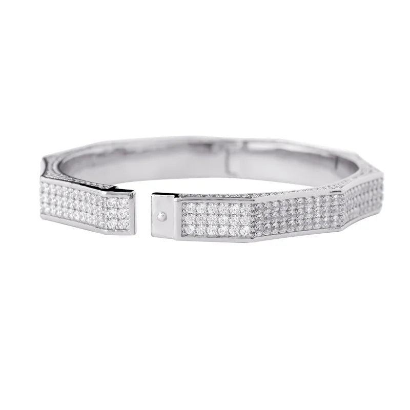 New Design Gold Silver Color Zircon Prong Setting Iced Out Brass Gold Plated Zircon Shiny HipHop Finger Bracelet Men Women Gifts