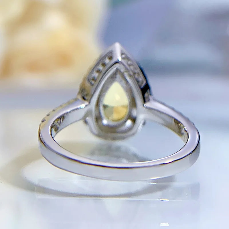 S925 Silver Ring 8 * 12 Yellow Zircon Set with European and American 5-carat Fashion Versatile Ring Boutique Jewelry for Women