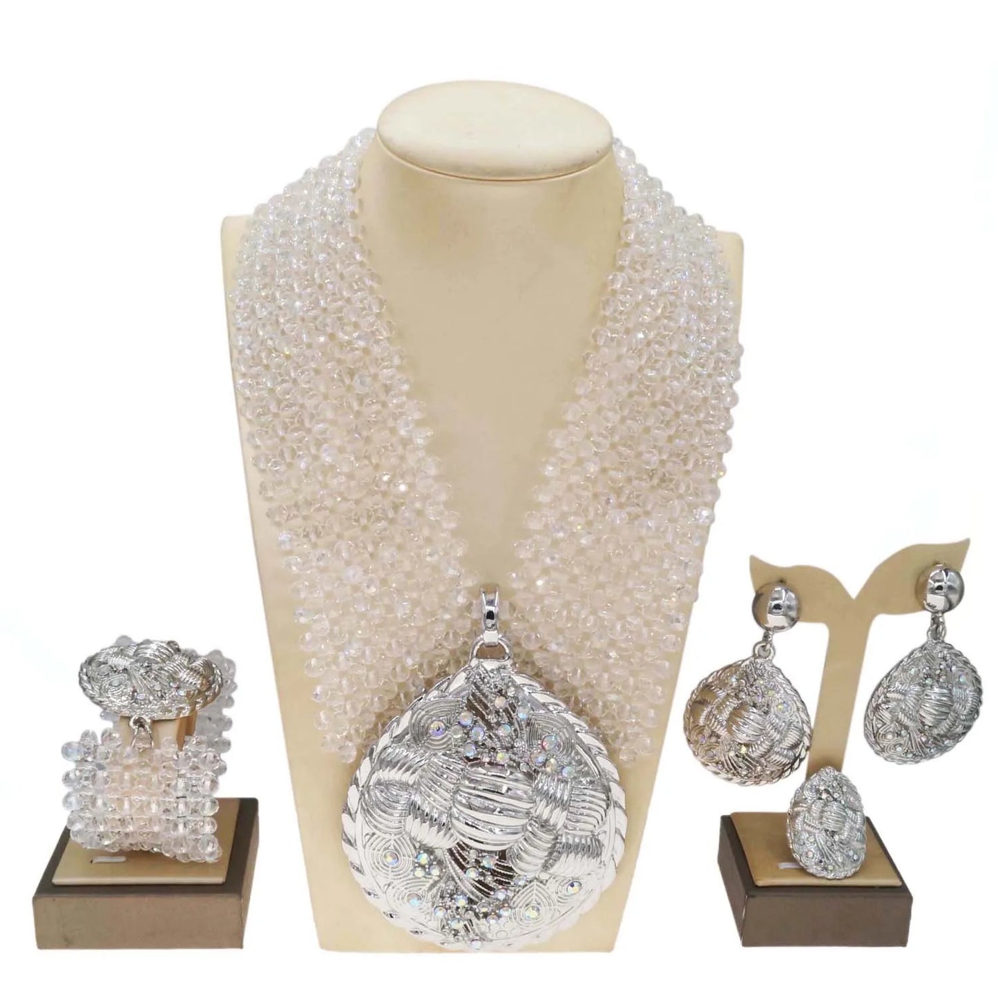 Zhuerrui High-end Simple 18K Gold Jewelry Sets Silver Beads Necklace Bracelet Jewelry Set Latest Bridal Wedding Gifts H40037