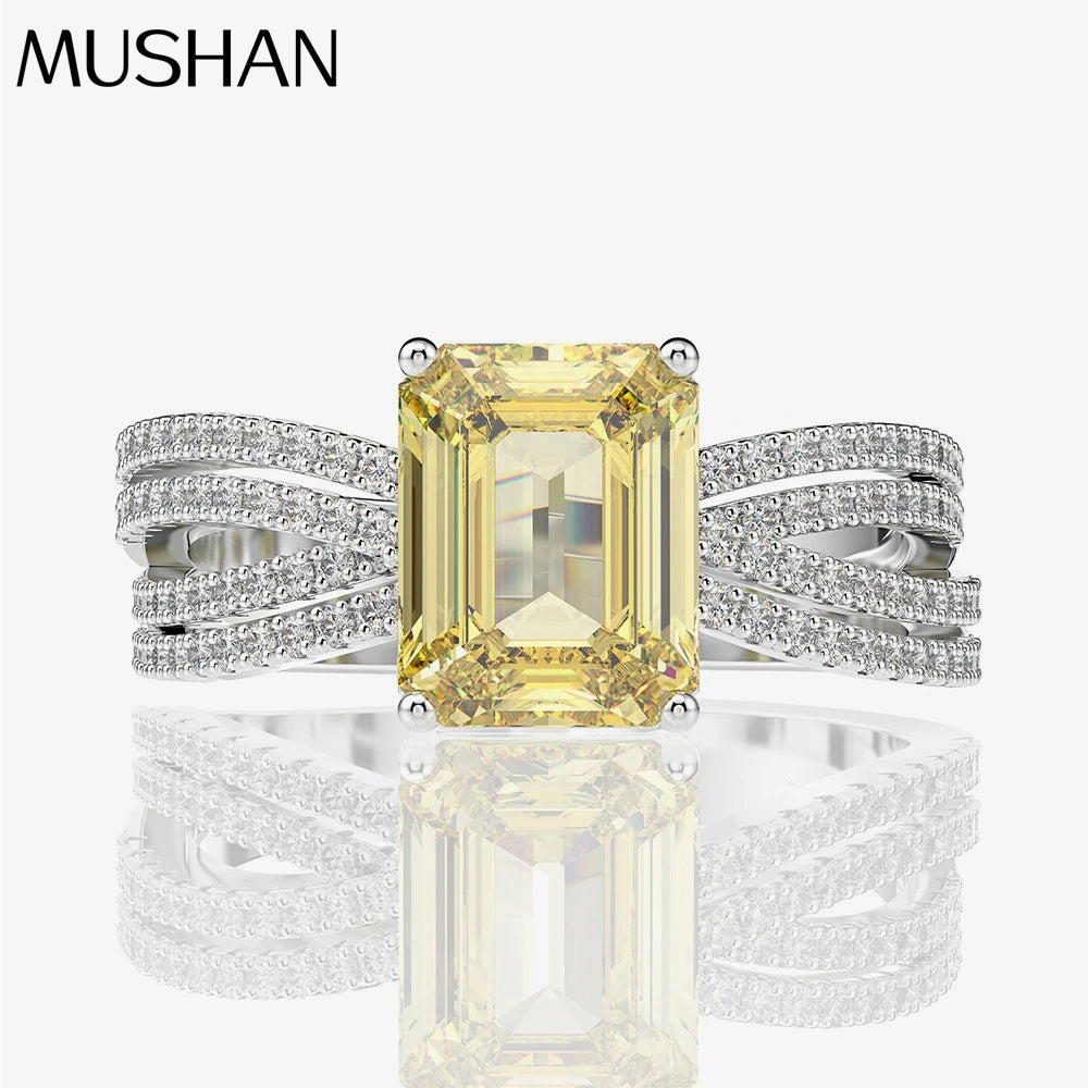 MUSHAN Jewelry Factory 925 Silver Imitation Diamond Ring for Women Luxurious 3 Carat Rectangular 7*9mm